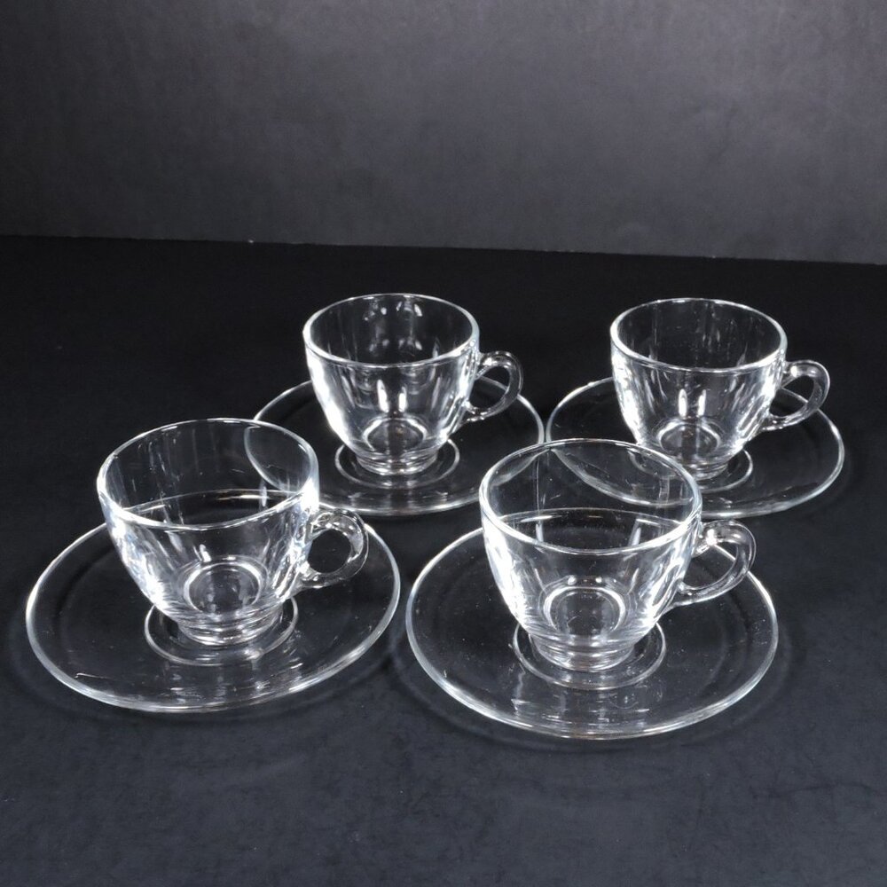 Set of 4 Espresso Cups Saucers Made In France - Demitasse - Espresso